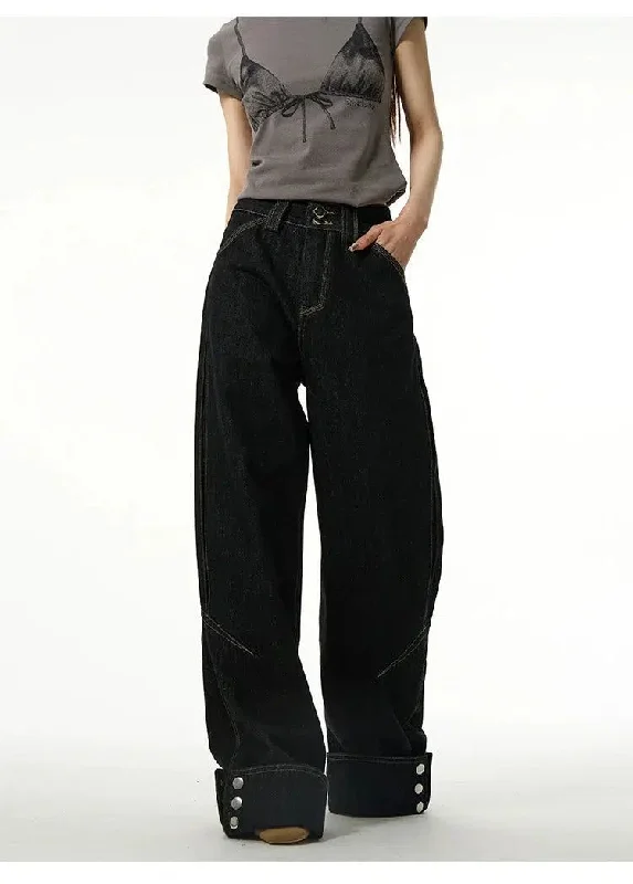 Button Straight Loose Jeans