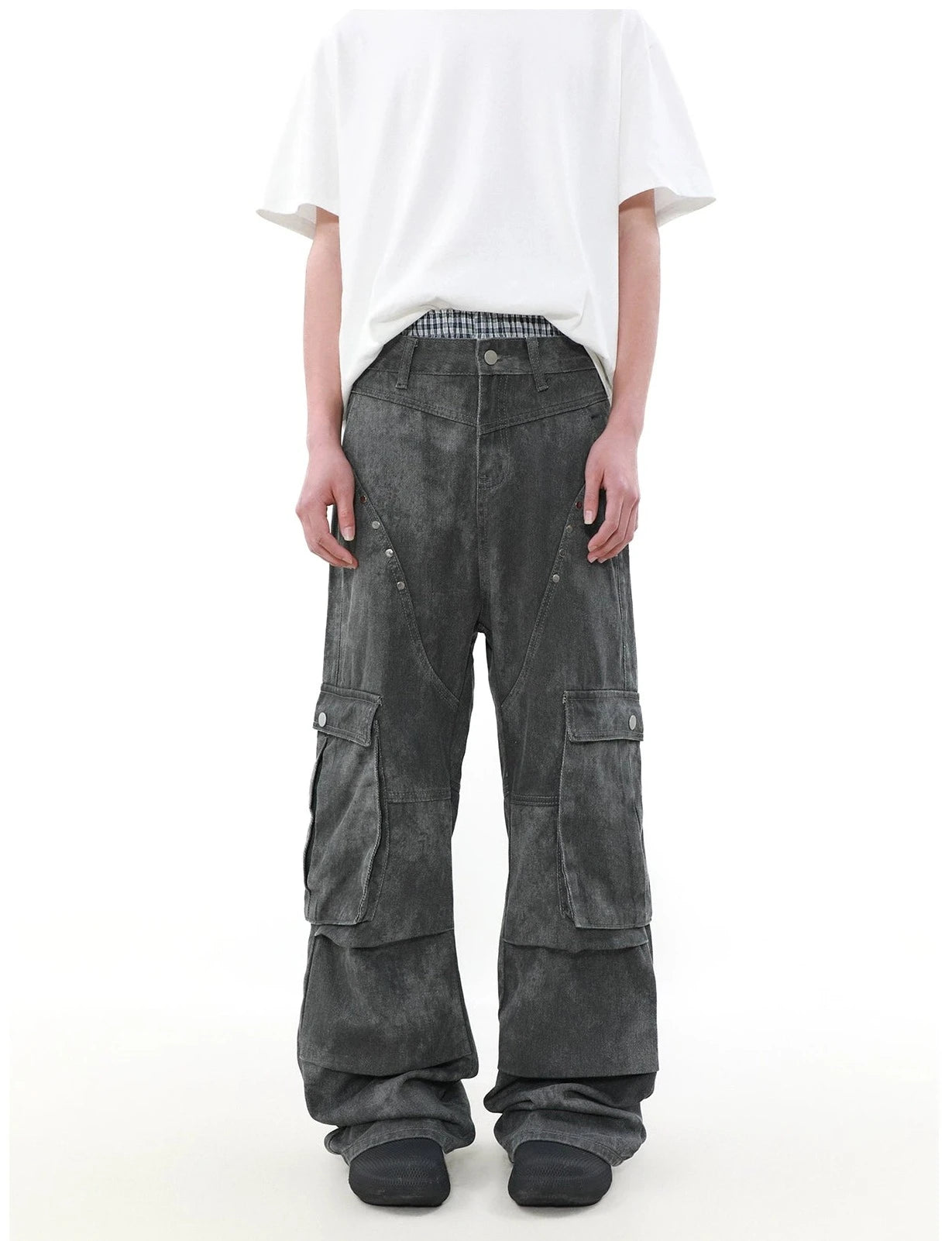 Multi-Detail Washed Cargo Pants