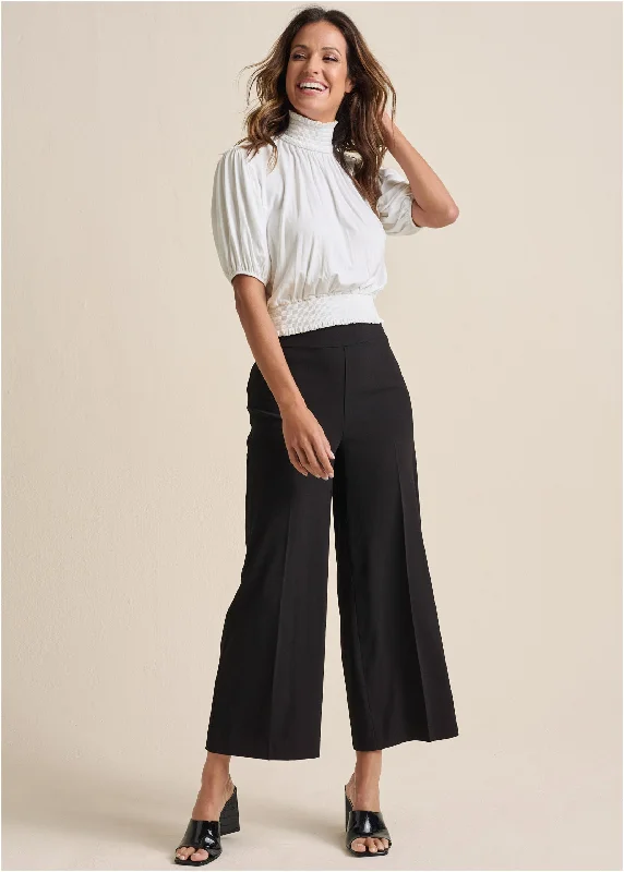 Crop Wide Leg Pants - Black