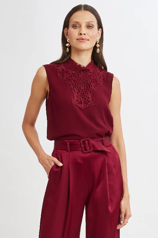 Lace Insert Crinkle Silk Chiffon Shirt