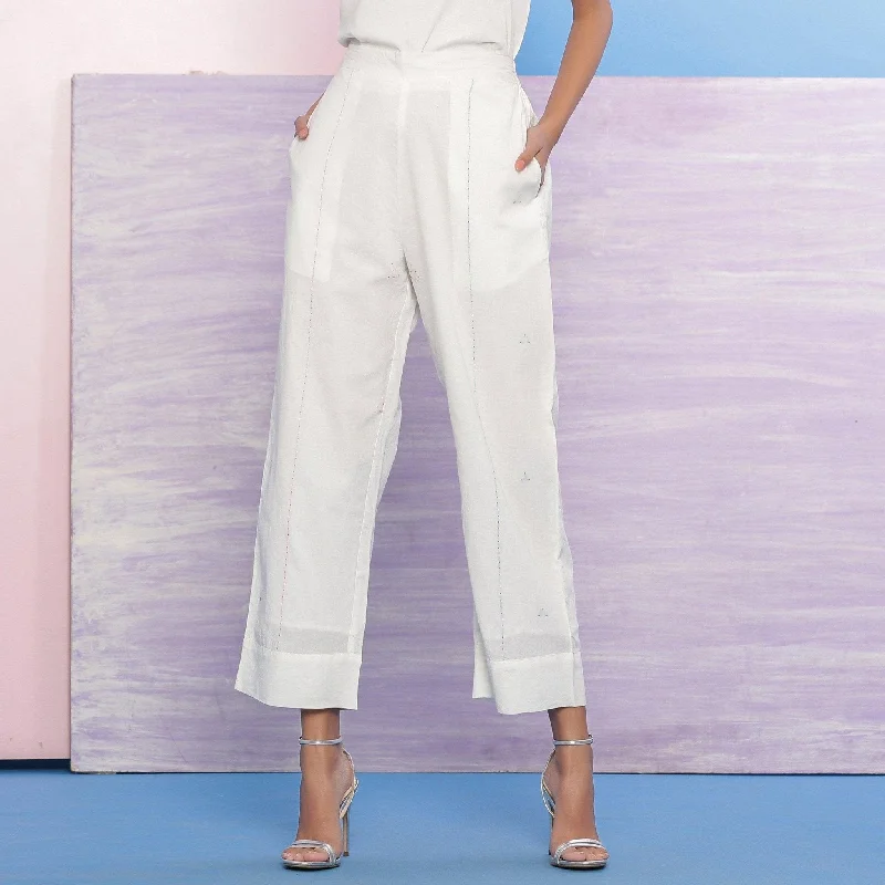 White Organic Cotton Elasticated High-Rise Pant