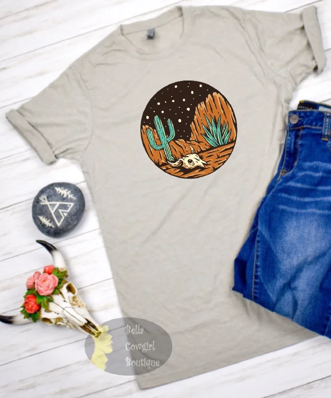 Starry Night Steer Skull Western T-Shirt