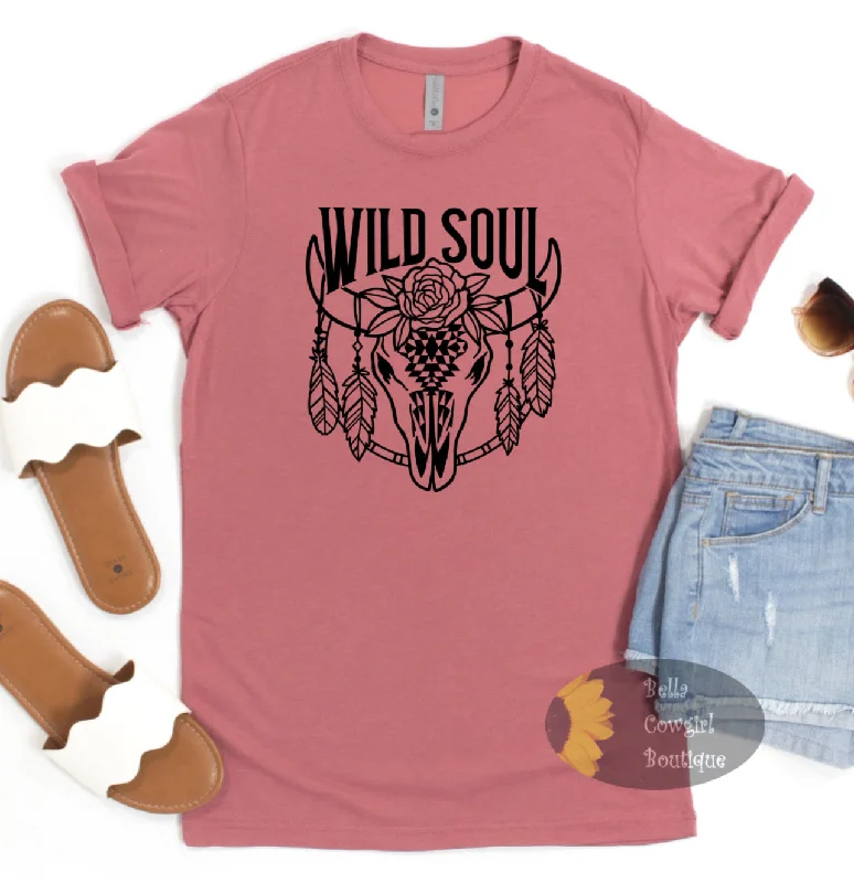 Wild Soul Steer Skull Western Boho T-Shirt