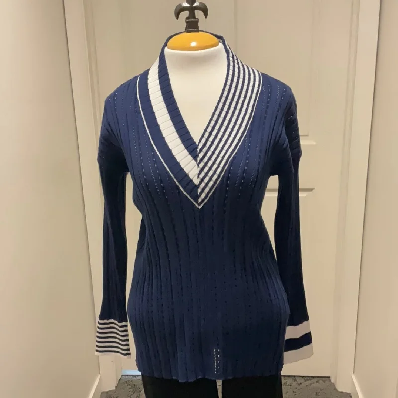 Angel Navy/White Braided V Neck Sweater