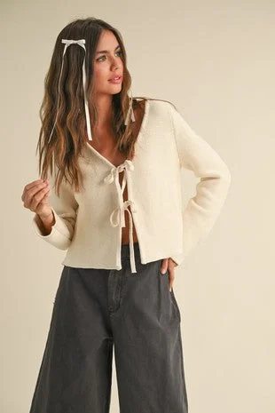 beige long sleeve tie top