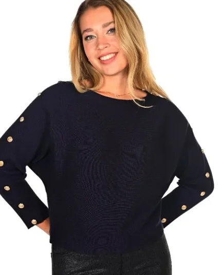 Frank Lyman Navy Sweater W/ Gold Buttons