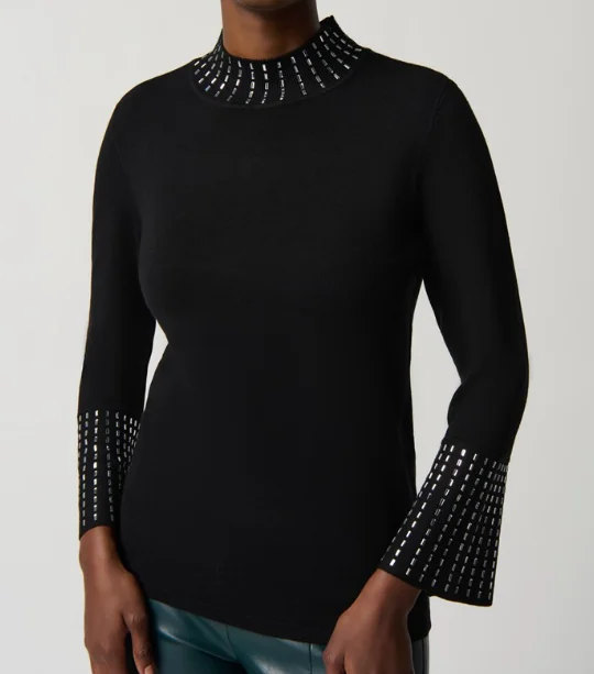 Joseph Ribkoff Embellished Sweater W/ Bell Sleeve Mock Neck