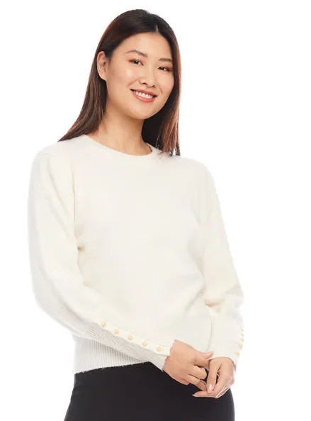 Karen Kane Cream Button Sleeve Sweater