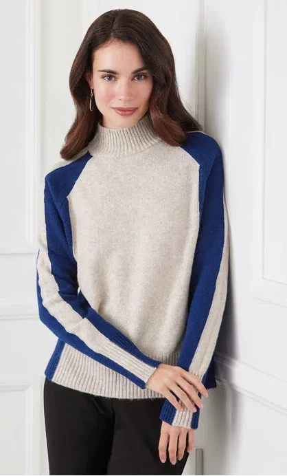 Karen Kane Taupe/Navy Colorblock Sweater