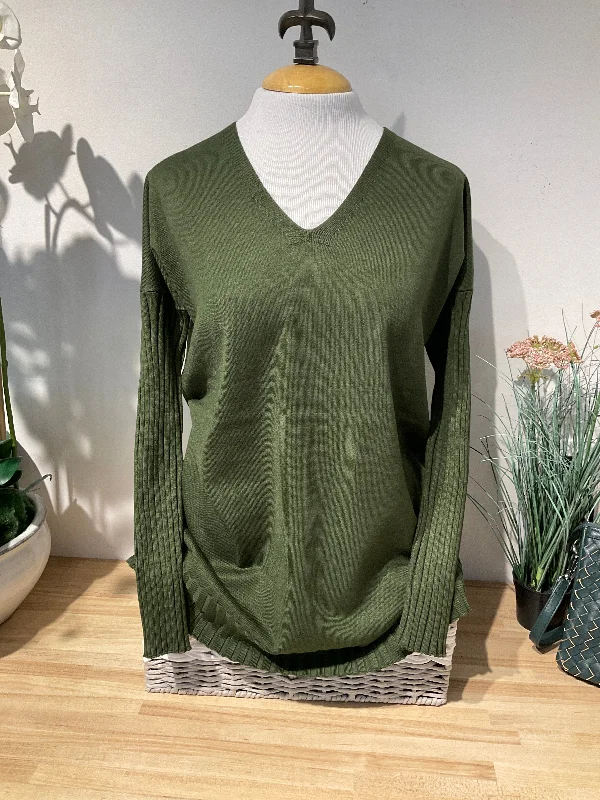 Metric Knits Avocado V Neck W/ Ribbed Sleeve And Hem Sweater