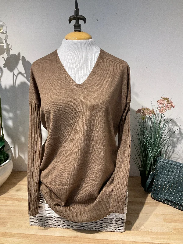 Metric Knits V Neck W/ Ribbed Sleeves And Hem Sweater