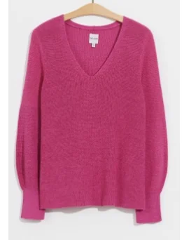 Nic & Zoe Shaker Knit V Neck Sweater Magenta Rose