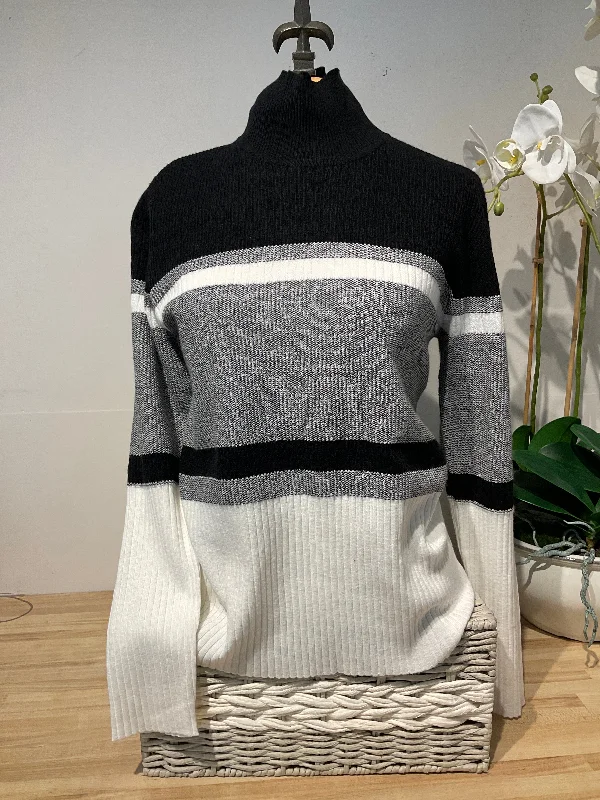 Pure Amici Black Stripe Combo Turtleneck Sweater