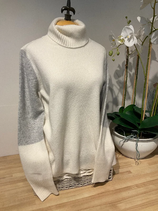 Pure Amici Salt Color Block Turtleneck Sweater 100% Cashmere