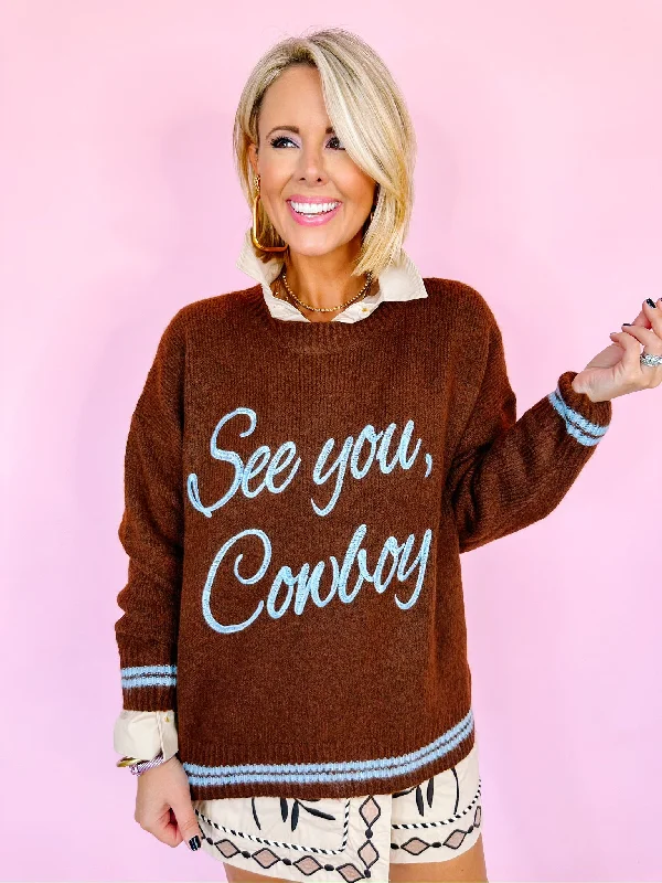 SEE YOU COWBOY SWEATER - BROWN