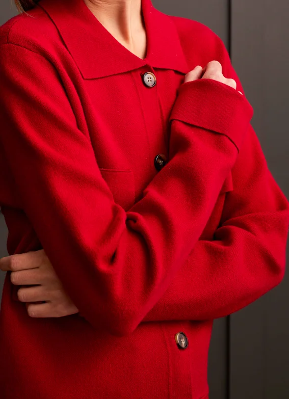 Tribal Red Sweater W/ Collar And Front Pockets