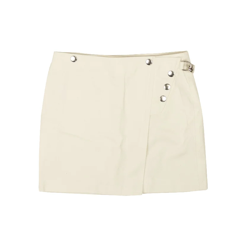 Cloud White Cotton Snap Flared Mini Skirt