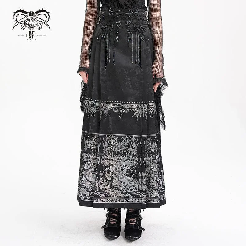 Women's Gothic Crochet Tassels Bucket-up Long Skirt