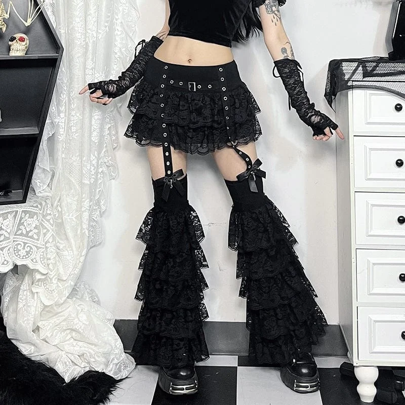 Women's Gothic Eyelet Strap Splice Lace Skirt