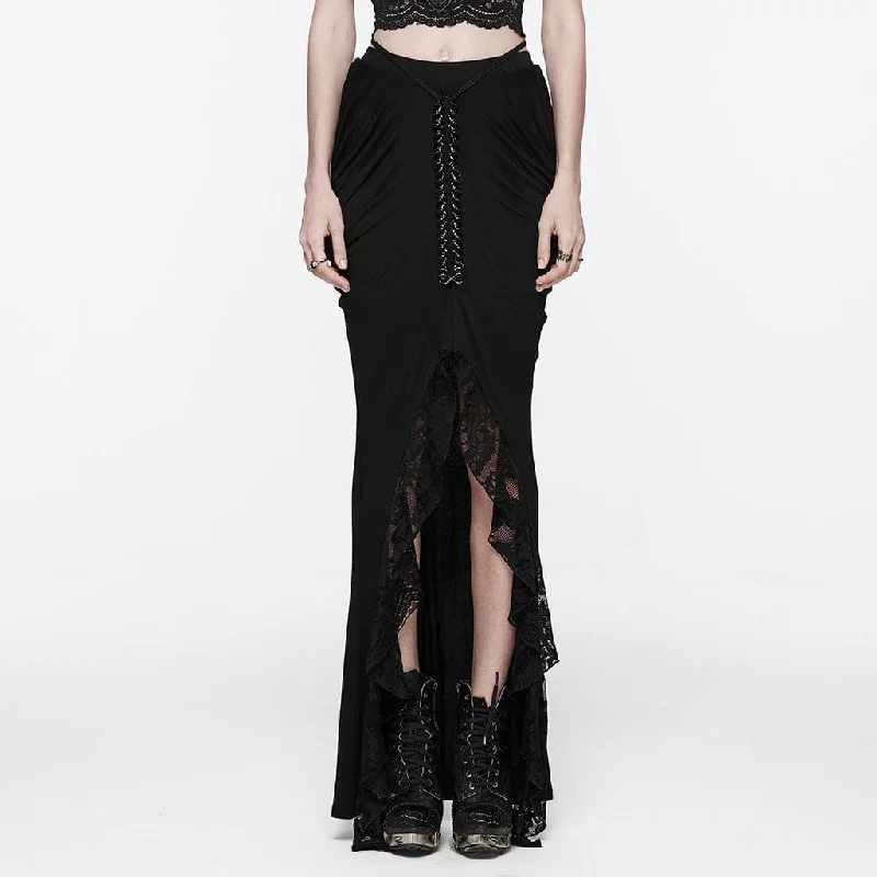 Women's Gothic Irregular Ruched Lace Splice Wrap Skirt