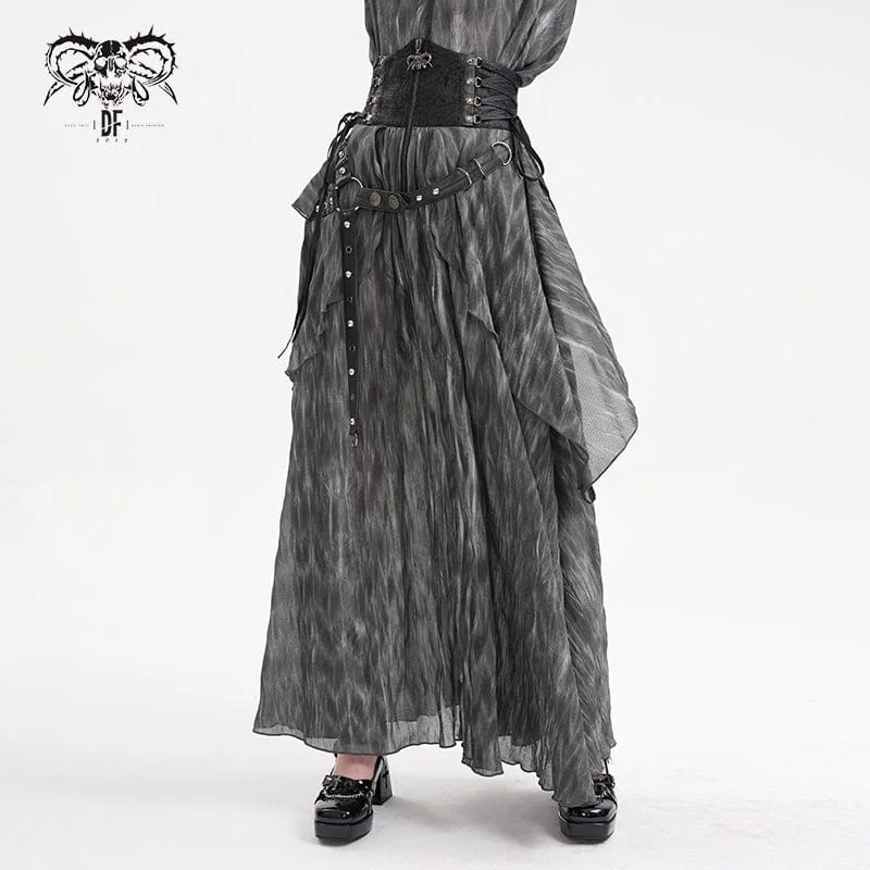 Women's Gothic Lace-up Eyelets Rivets Long Skirt