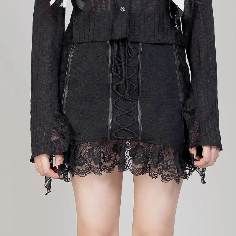 Women's Gothic Ruffled Lace Splice Lace-up Skirt