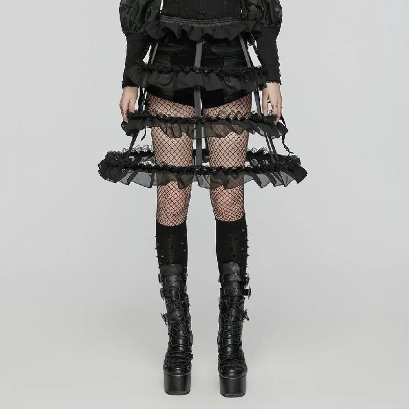 Women's Gothic Ruffled Mesh Lace-up Bustle