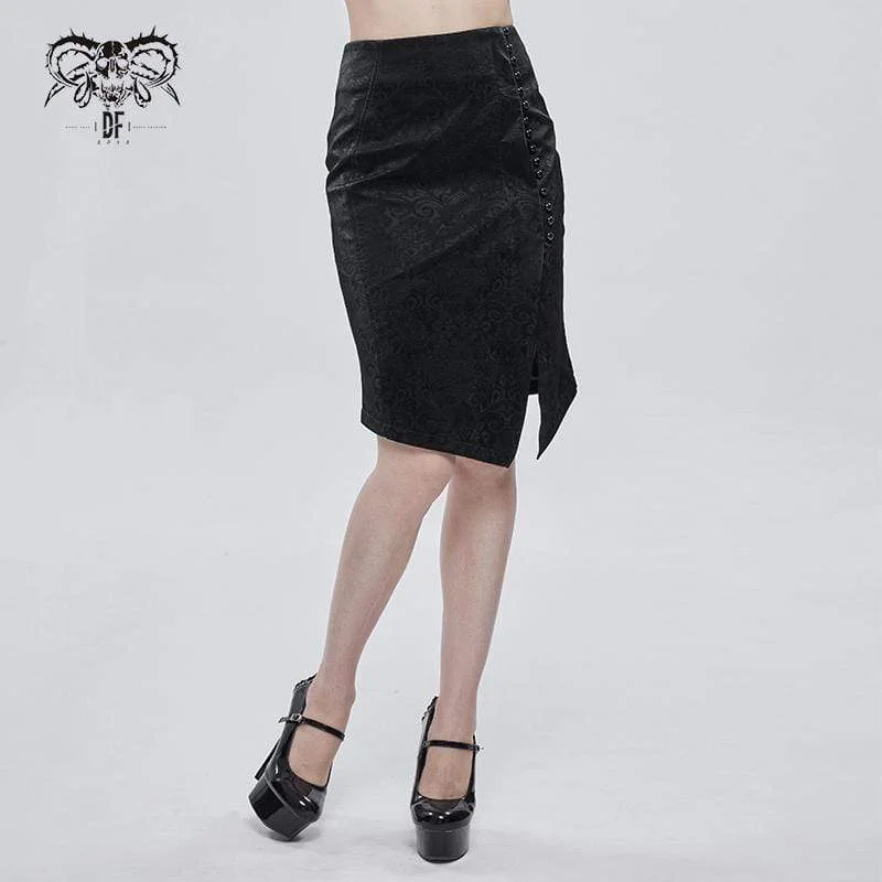 Women's Gothic Slim Fitted Strappy Split Skirt