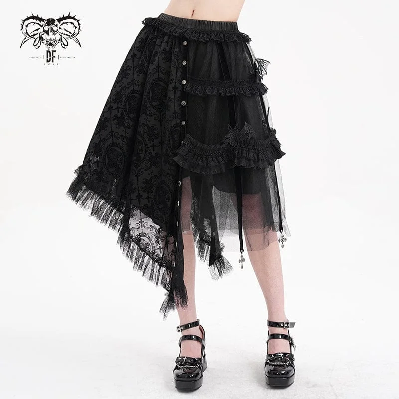 Women's Gothic Strap Cut-out Lace Irregular Hem Skirt