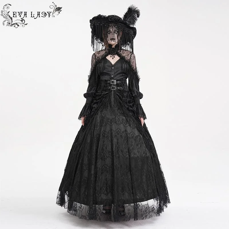 Women's Gothic Tassels Buckle-up Long Skirt