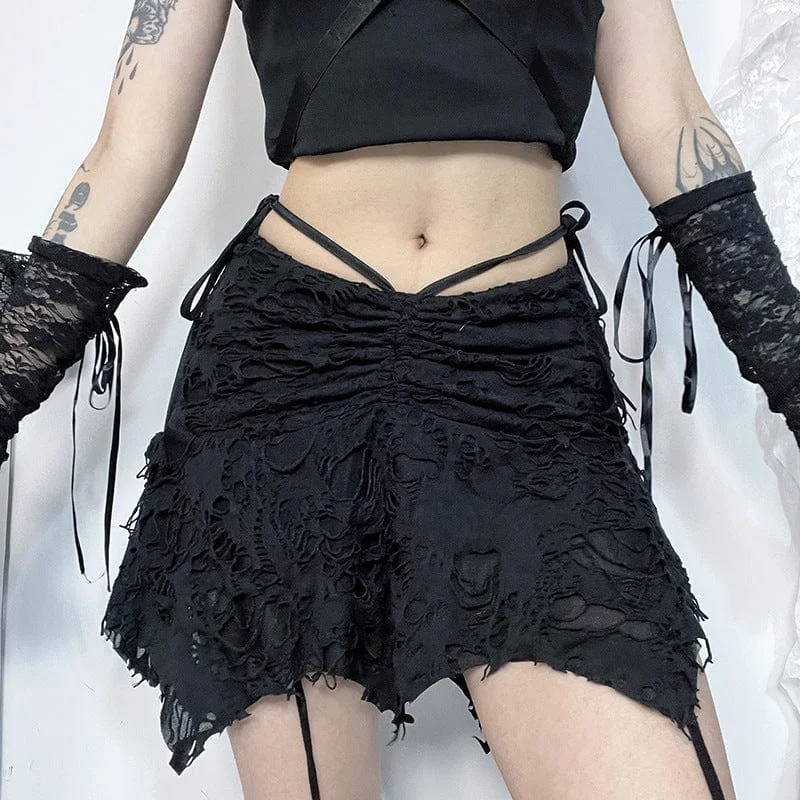 Women's Punk Irregular Ruched Ripped Skirt