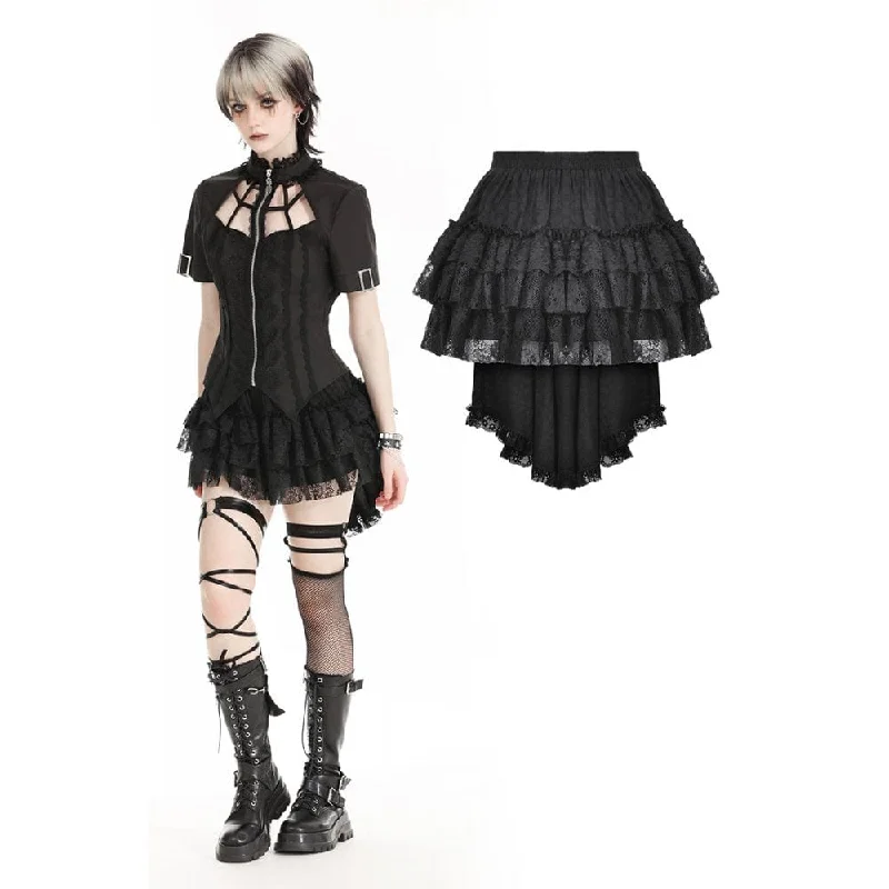 Women's Punk Layered Lace Skirt with Detachable Swallow Tail