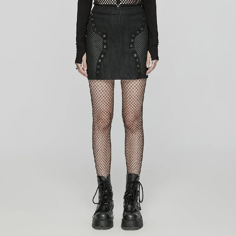 Women's Punk Pleated Eyelet Skirt