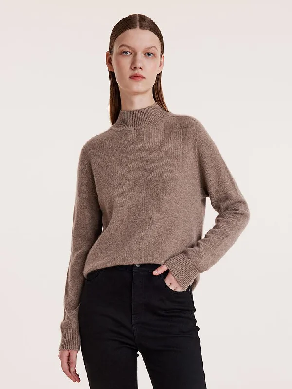 Pure Cashmere Seamless Mock Neck Slim Women Sweater