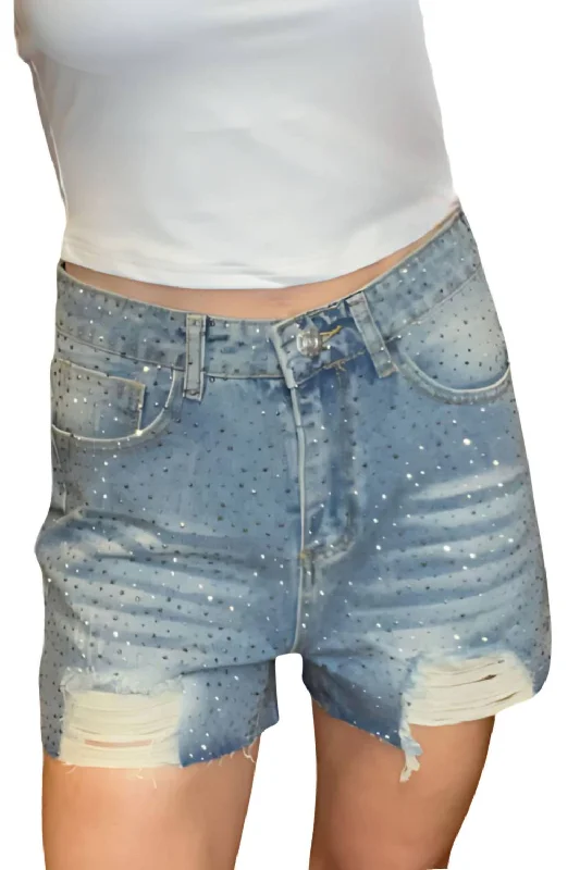 Rhinestones Short In Denim