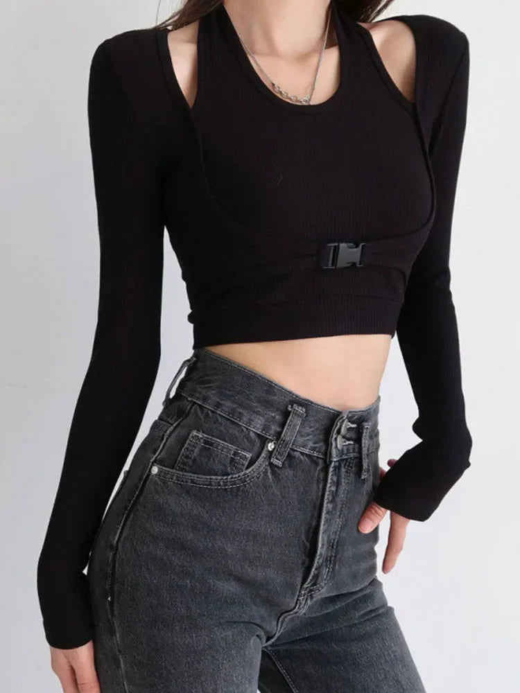 Fit Long Sleeve Solid Simple Chic Crop Top