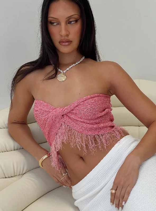 Kovac Reversible Fringe Tube Top Pink