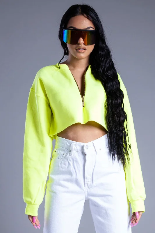 NEON GREEN ZIPPER CROP