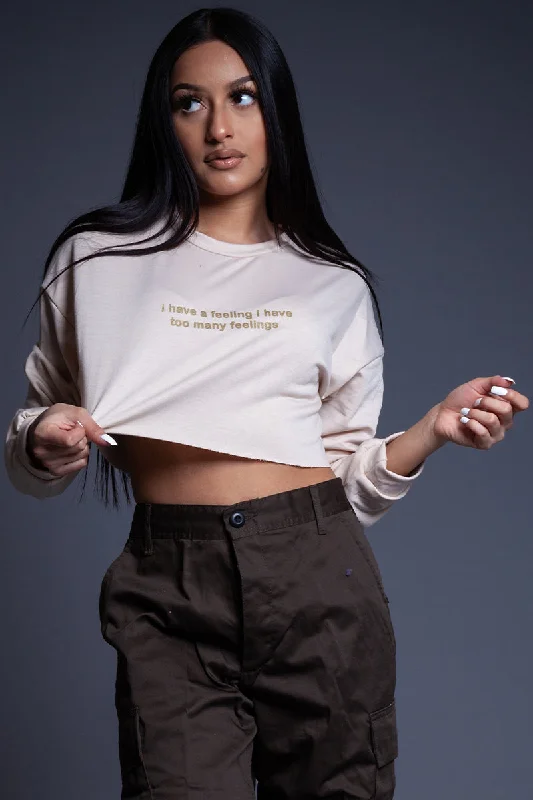 SAND N GOLD LONG SLEEVE TOO MANY FEELINGS CROP TEE