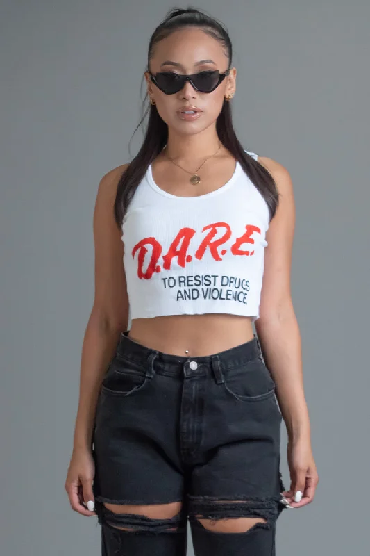 WHITE N RED DARE CROP TANK