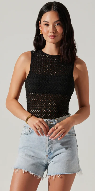 Dyanne Black Crochet Bodysuit by ASTR the Label