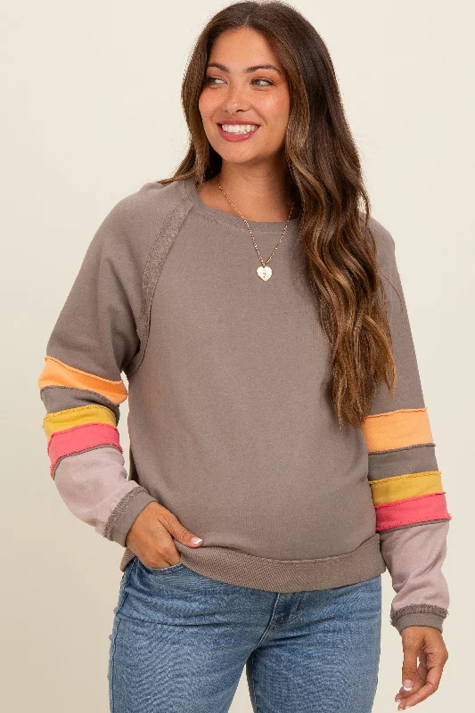 Mocha Colorblock Sleeve Maternity Pullover