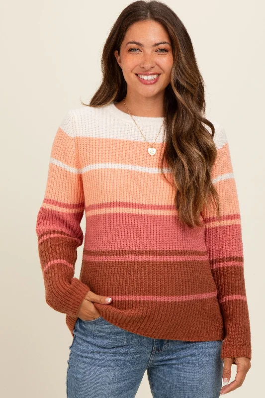 Peach Mixed Stripe Maternity Sweater