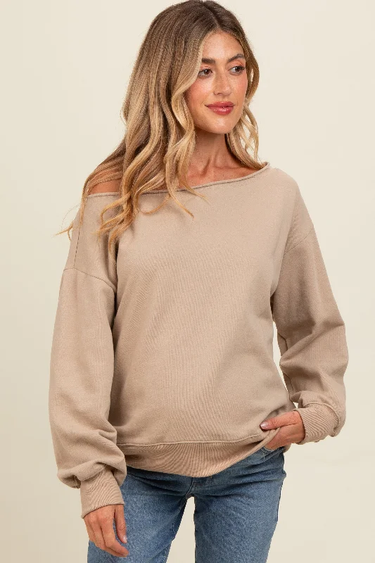 Taupe One Shoulder Maternity Sweatshirt