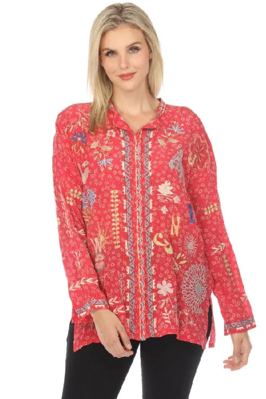 Johnny Was Biya Oanna Silk Embroidered Blouse Boho Chic B13024A1