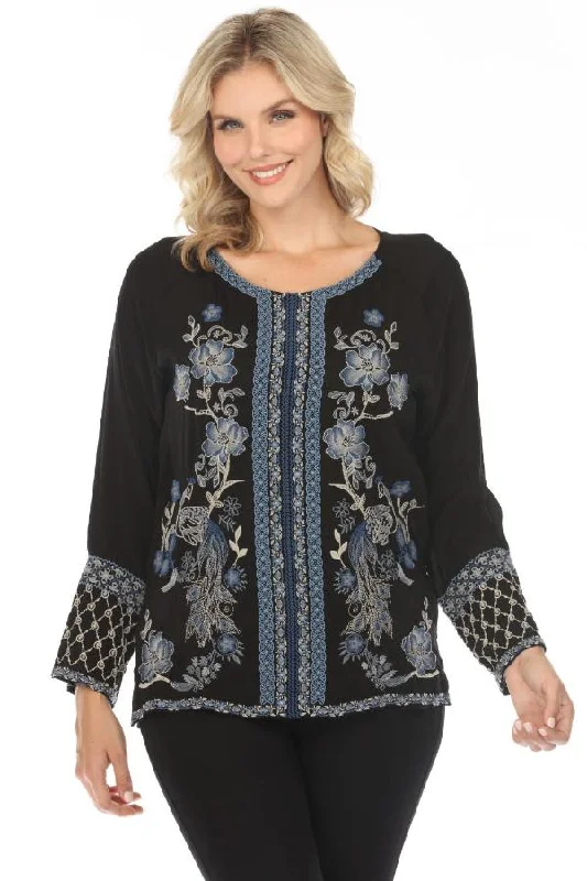 Johnny Was Black Lauren Embroidered Blouse Boho Chic C18623-E