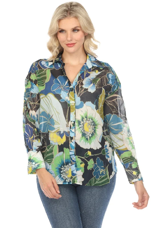 Johnny Was Jenn Floral Multi Curved Hem Yoke Shirt Boho Chic R24824