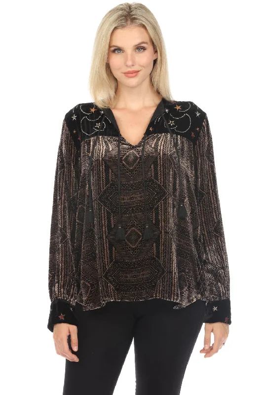 Johnny Was JWLA Larissa Velvet Tie Front Top Boho Chic J11723-O