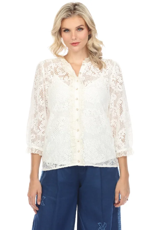 Johnny Was Love Natural Betty Floral Lace Blouse Boho Chic L18323