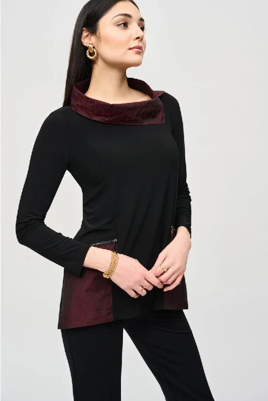 Joseph Ribkoff Black/Red Cowl Neck Long Sleeve Tunic Top 243195